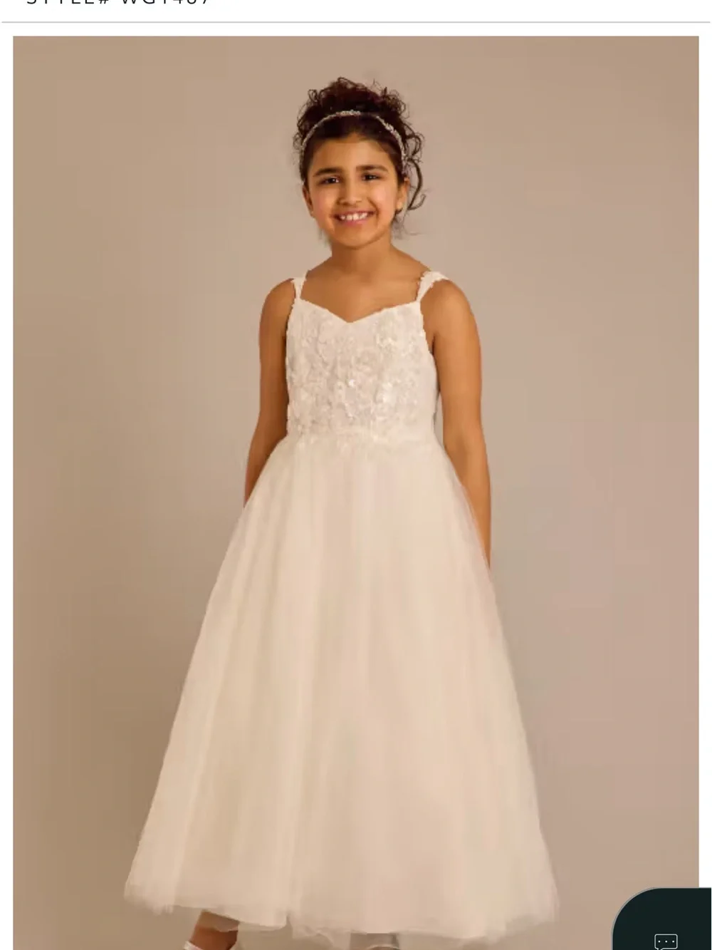 David's Bridal Ivory Floral Lace Sparkle Tulle Girls Party Dress - Picture 6 of 6